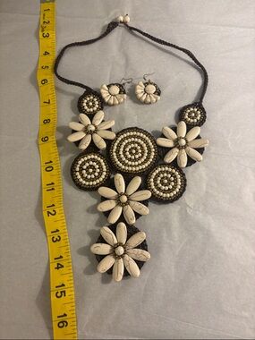 Boho Ivory Floral Statement Necklace and Earring Set